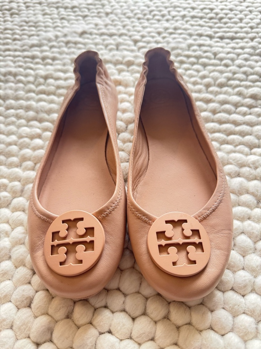 Tory Burch Blush Leather Logo Ballet Flats